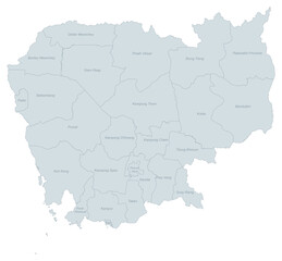 Fototapeta premium Administrative Map of Cambodia - Provinces and Regions