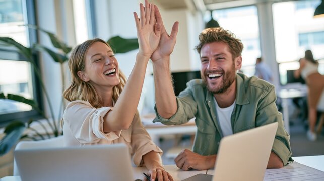 High-Five Celebration in the Office