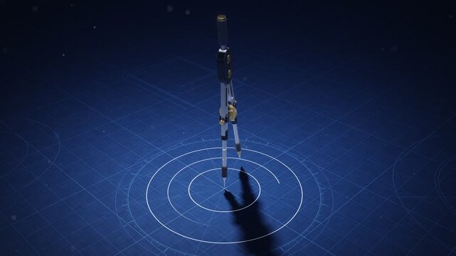 Drafting Compass Drawing Concentric Circles On Blueprint Paper Grid In Seamless Loop Animation 4K