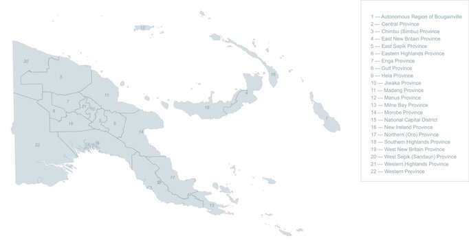 Papua New Guinea Administrative Divisions Map - Detailed Political Boundaries