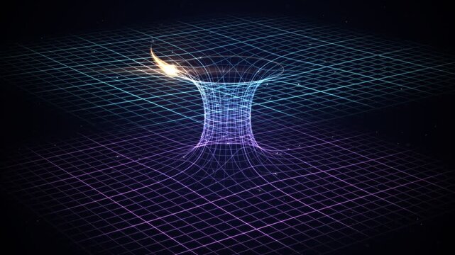 Wormhole spacetime curvature embedding diagram with light particle traveling through loop