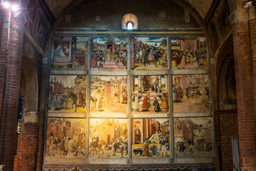 Veduta di Pavia, a masterpiece of Renaissance painting, fresco inside the Basilica di San Teodoro in Pavia © Ldgfr Photos