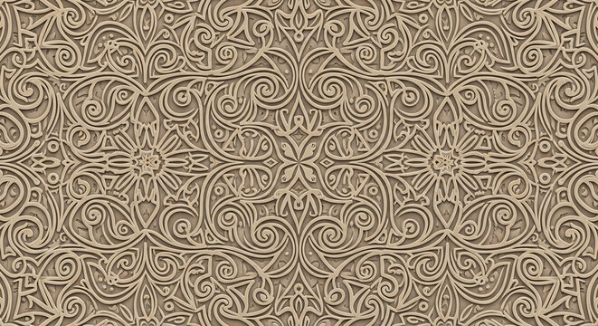 Intricate beige stone relief carving displaying elaborate ancient ornamental motifs and historical flourishes across the carved stony surface during daytime illumination for architectural