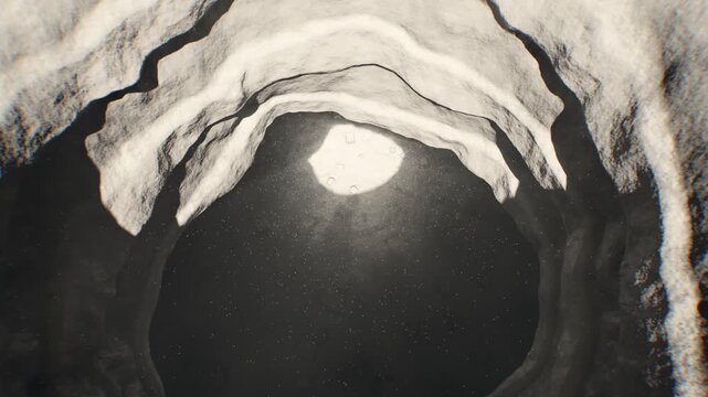 Cinematic Lunar Pit Skylight Cave Interior With Glowing Light Beam Animation