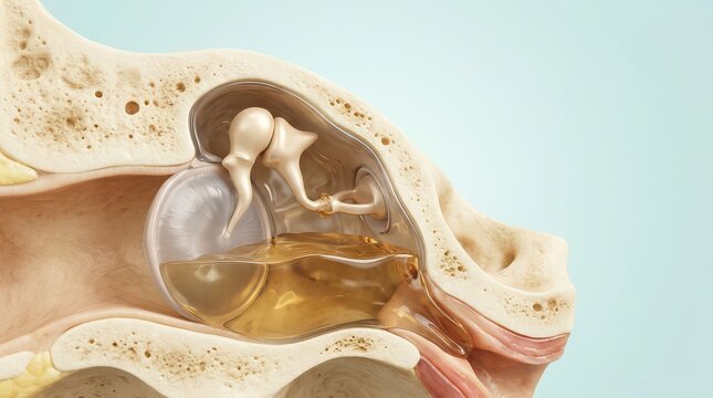 Cross-section of the human inner ear showing cochlea and semicircular canals anatomy human ear
