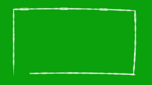 Hand Drawn Scribble hatching animation. White frame hand-drawn on green screen chromakey. Animation of  gradually appearing hand drawn frame. Circle Marker Line Brush Stroke. White square highlighter