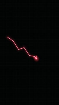 Glowing red neon line graph trending downwards with an arrow, representing financial decline, market crash, or negative economic trends on a dark background.