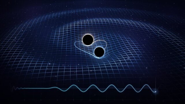 binary black hole inspiral and gravitational wave chirp animation