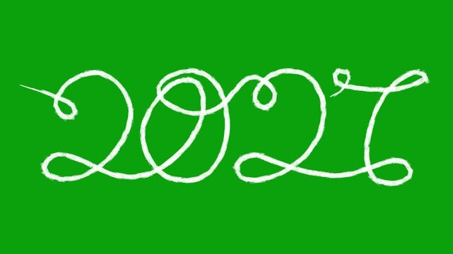 2027 new year logotype one line. Video flat cartoon animation design element. Green screen chroma key. New year 2027 line on green background. Concept video flat cartoon animation design element.