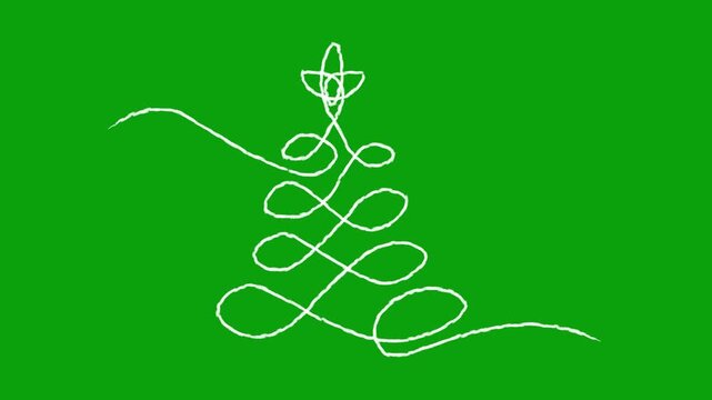 Christmas tree line. Video flat cartoon animation design element. Green screen chroma key Christmas tree line on green background. Christmas concept video flat cartoon animation design element.