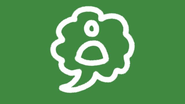Cloud speech bubble user profile thought hand-drawn cartoon graphic with chalk outline isolated on green screen background for person avatar symbol and customer feedback hub icon.