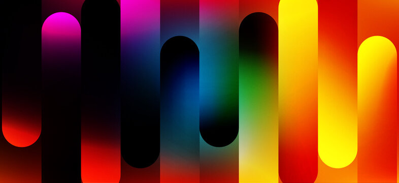 Abstract background with colorful glowing rounded vertical bars in a rainbow spectrum gradient