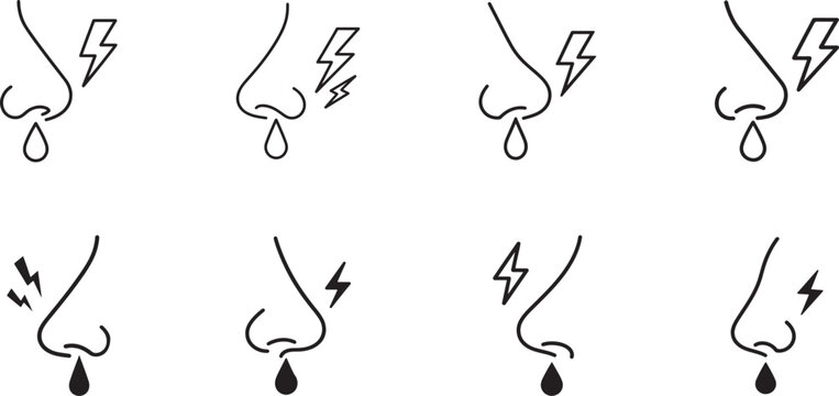 Stuffy nose icon in black flat outline style for congestion, allergies, cold symptoms and healthcare use.