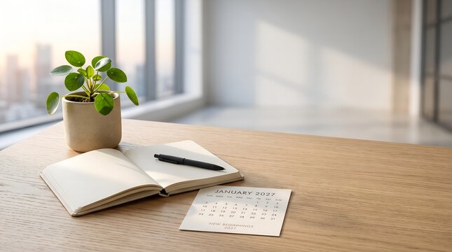 Minimal Desk with Notebook for 2027 Goals and Resolutions