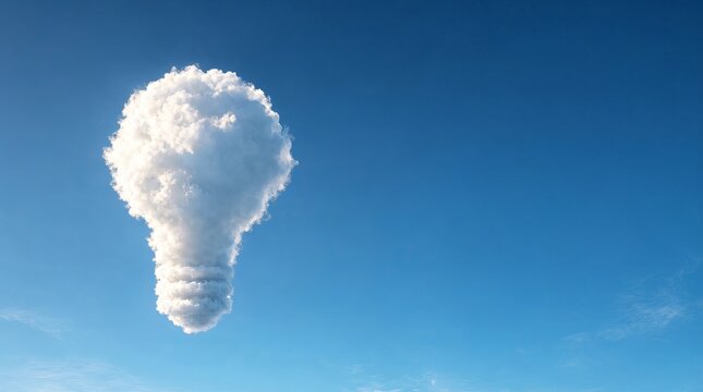 Minimalist Conceptual Photography Featuring Isolated Lightbulb Shaped Cloud in a Bright Blue Sky
