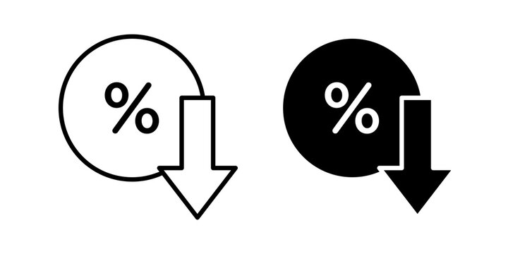 Percent down icon flat outline in black
