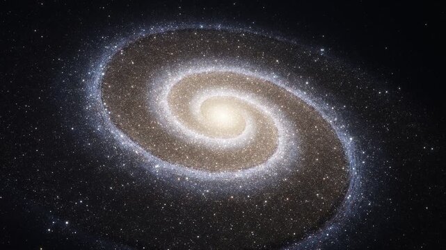 Realistic rotating spiral galaxy with billions of glowing stars in deep space
