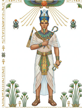 A magnificent ancient Egyptian pharaonic royal crown and headdress, featuring intricate gold craftsmanship, the symbolic uraeus cobra and vulture motifs, and vibrant turquoise, carnelian, and lapis la