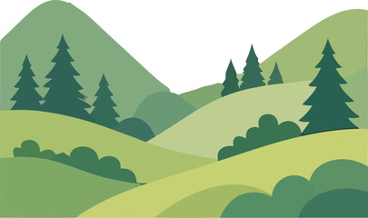 Fototapeta premium Set of two flat vector illustrations featuring a peaceful river landscape and a lush green meadow wild. 