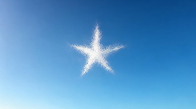A single star shaped cloud floating in a clear bright blue sky creating a beautiful natural omen.