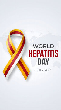 World Hepatitis Day awareness ribbon, yellow red white striped banner, July 28th medical vector graphic for public health campaigns