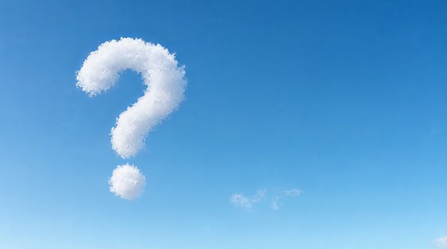 Question Mark Shaped Cloud Set Against A Bright Blue Summer Sky With Perfect Negative Space For Text