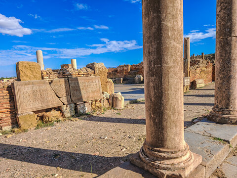 View of the Ancient Roman City Ruins and UNESCO World Heritage Archaeological Site of Timgad in Batna, Algeria