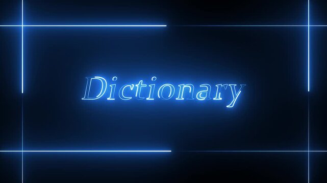 Neon blue glowing dictionary text on dark background
