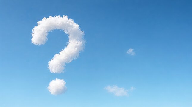 Question Mark Shaped Cloud Reaching Across A Clear Blue Summer Sky For Curiosity And Ideas Visuals.