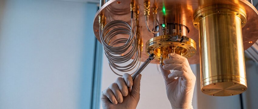 Vergoldeter Quantencomputer Kryostat im Tieftemperaturlabor