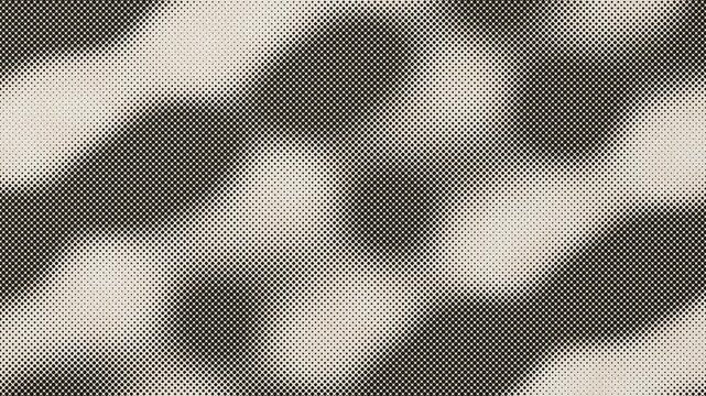 Halftone wave of black ink dots on cream paper swelling and shrinking as waves roll, seamless loop