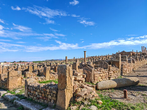 View of the Ancient Roman City Ruins and UNESCO World Heritage Archaeological Site of Timgad in Batna, Algeria