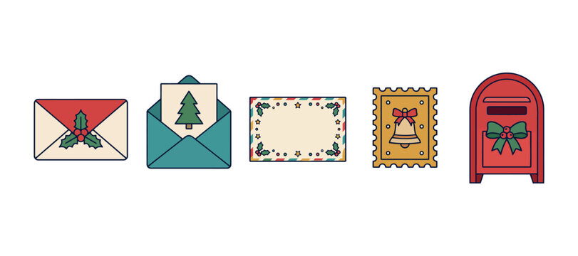Festive christmas mail elements illustration with envelope holiday