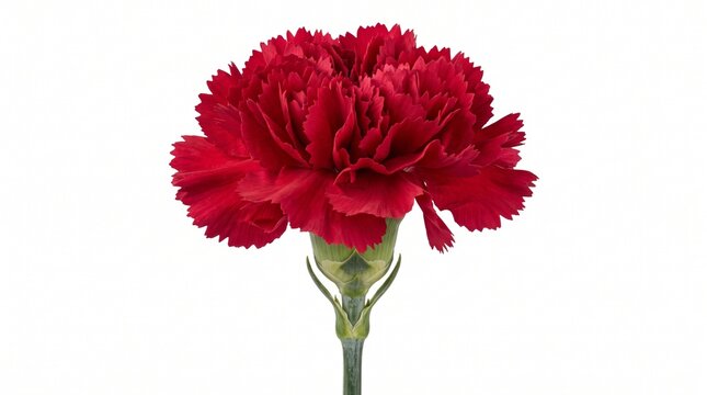 Single vibrant red carnation flower in full bloom isolated on a clean