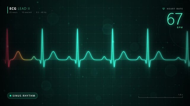 ecg heart monitor animation with heartbeat pulse fading to flatline