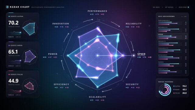 Radar Chart Spider Web Data Visualization Dashboard With Morphing Neon Series