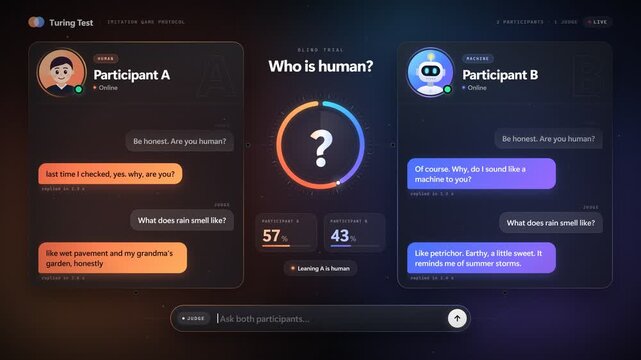 Turing test artificial intelligence chat interface with human and bot comparison loop