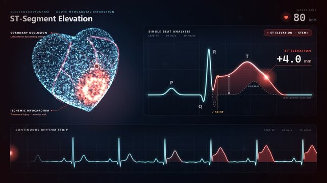 Heart Attack ST Elevation STEMI ECG Monitor Medical Animation