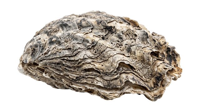 Fresh whole closed oyster shell isolated on white background, raw marine bivalve shellfish, seafood menu ingredient