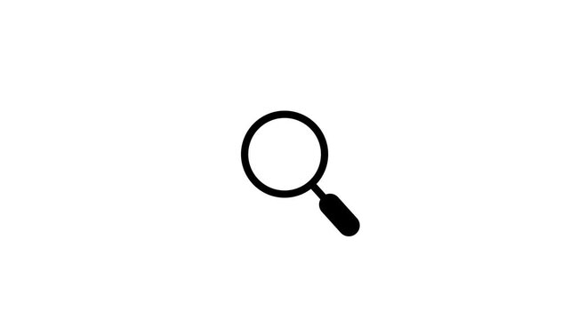 Black outline magnifying glass searching icon animation on white background, web search and find data concept element, zoom lens zoom-in loop motion graphics for interface design.