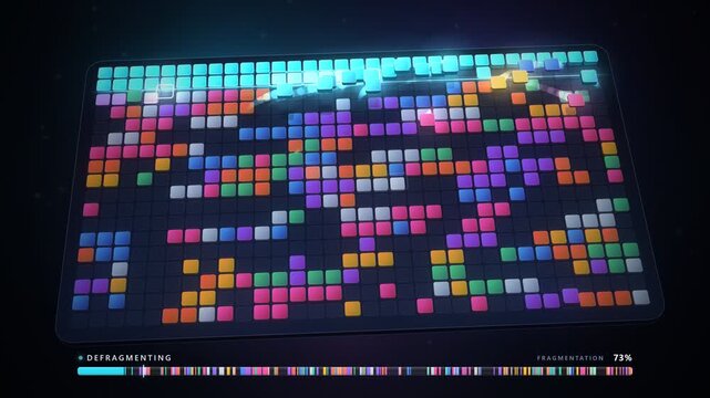 Disk defragmentation blocks reorganizing fragmented data clusters 3D grid loop
