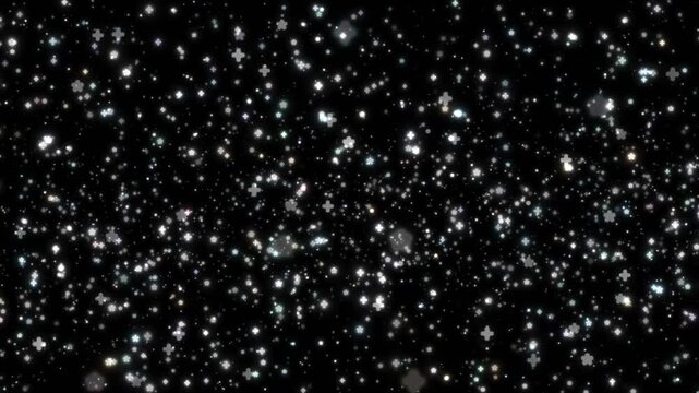 Terminal style text characters and starfield dots drifting across a black screen 4K loop