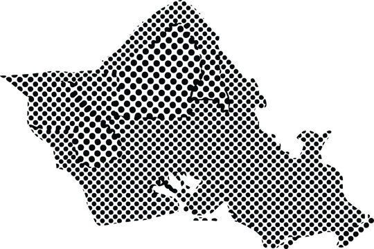 Black and white halftone pattern map of Oahu, Hawaii, a popular tourist destination