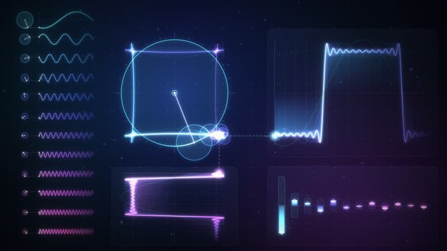 Fourier Series Rotating Epicycles Drawing Square Wave with Harmonic Phasors Neon 4K Seamless Loop