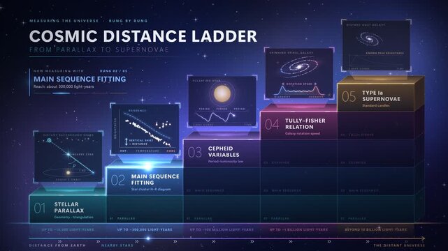 Cosmic Distance Ladder Infographic Animation Explaining Astronomical Measuring Methods
