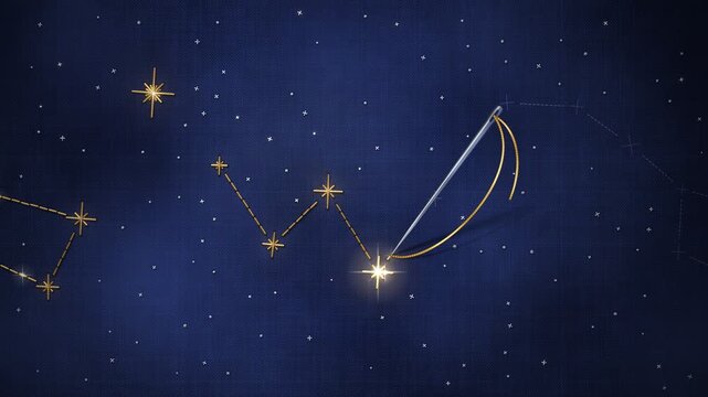 embroidered constellation being stitched timelapse with gold thread