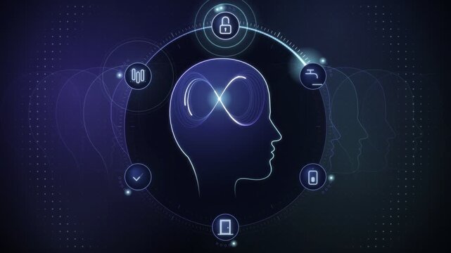 OCD Head Silhouette with Infinite Intrusive Thought Cycle Animation 4K