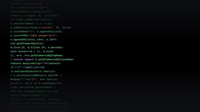 JavaScript Source Code Syntax Scrolling Vertically on Dark Editor Terminal Screen