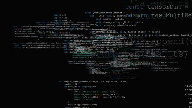 Cybersecurity Terminal Screen with Glitching Programming Code and Algorithm Data Animation