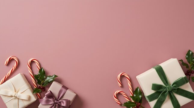 A festive and delightful christmas scene featuring beautifully wrapped gifts and candy canes perfect for seasonal greetings and holiday promotions